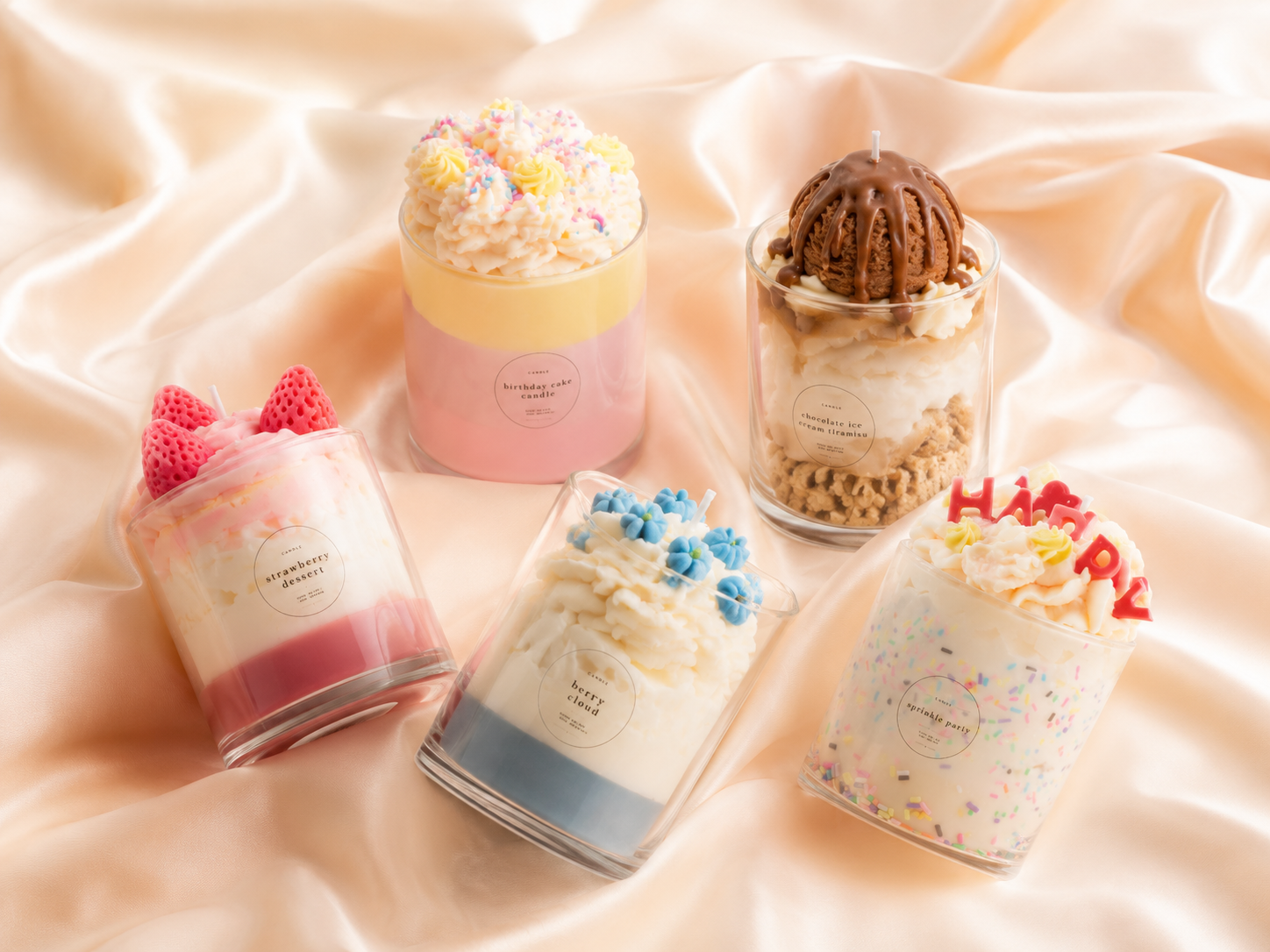 Flat lay of beautiful dessert candles