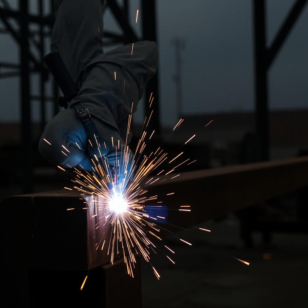 Flux core welding on steel beam